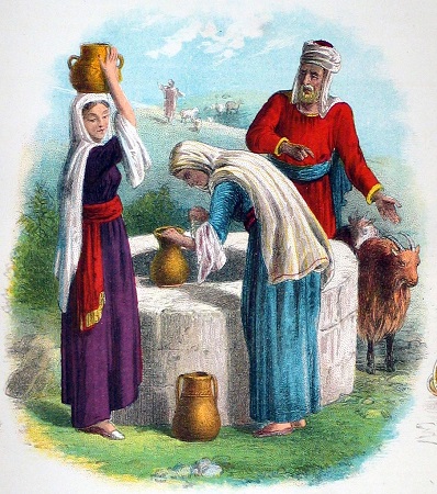 Women drawing water at the well. Click to enlarge. See below for provenance.