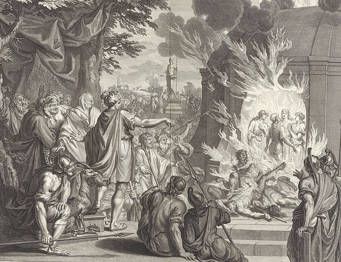 Shadrach, Meshach en Abednego in de vurige oven, by Matthijs Pool, 1720. Click to enlarge.