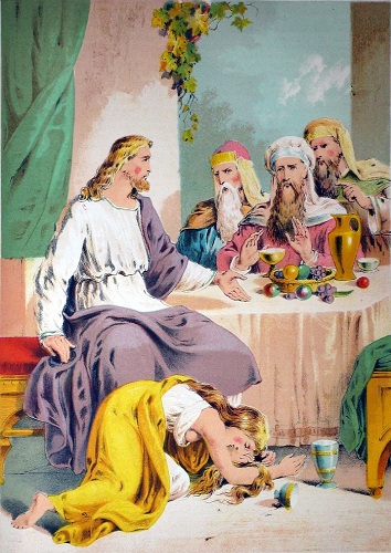 An unknown woman washed Jesus' feet with her tears. Click to enlarge. See below for provenance.