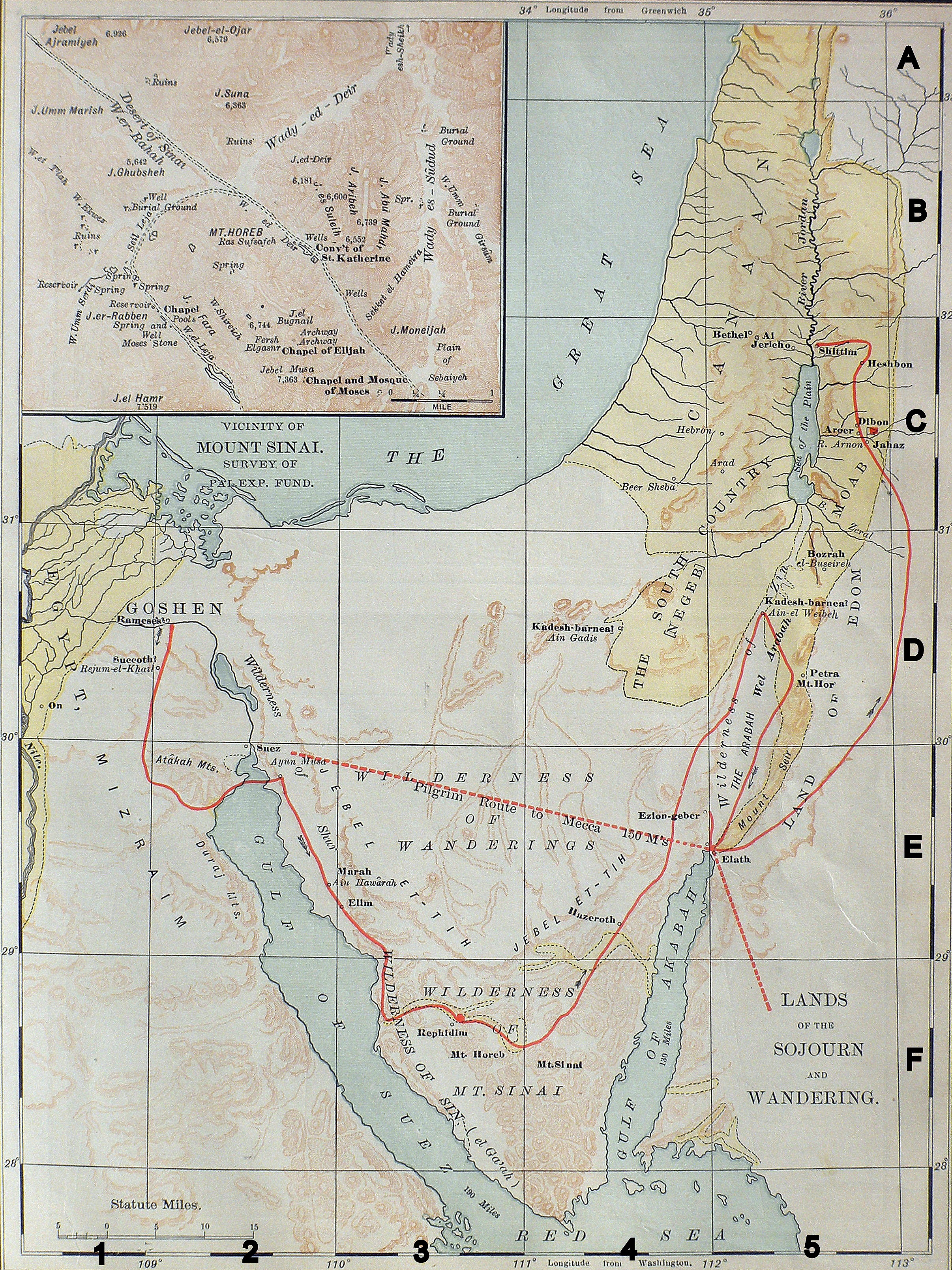 Large Map of the Exodus; may take several seconds to load. See below for provenance.